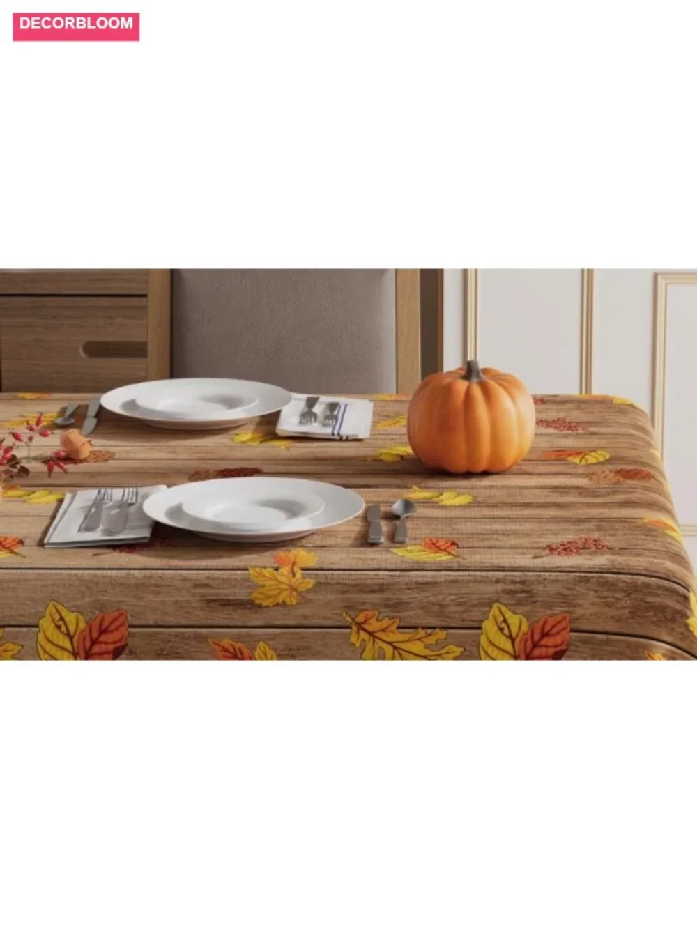 Fall Squirrel Pumpkin Rectangular Tablecloth 60x84 Inch Polyester